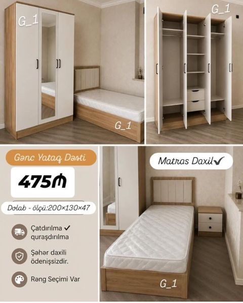 Gənc Yataq Dəsti Tərkib: - Tək nəfərlik çarpayı - Matras daxildir - 3 — Mehdiabad