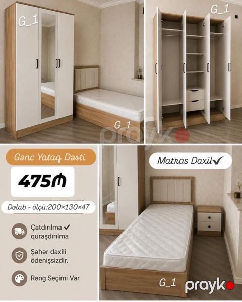 Gənc Yataq Dəsti Tərkib: - Tək nəfərlik çarpayı - Matras daxildir - 3