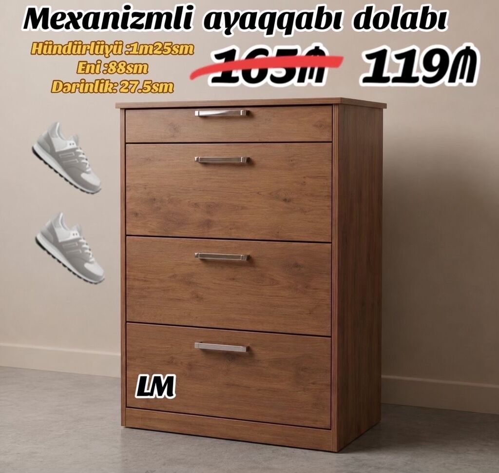 Mexanizmli ayaqqabı dolabı. Ölçüləri: - Hündürlüyü: 1 m 25 sm - Eni — Mebel, Masazır (2)