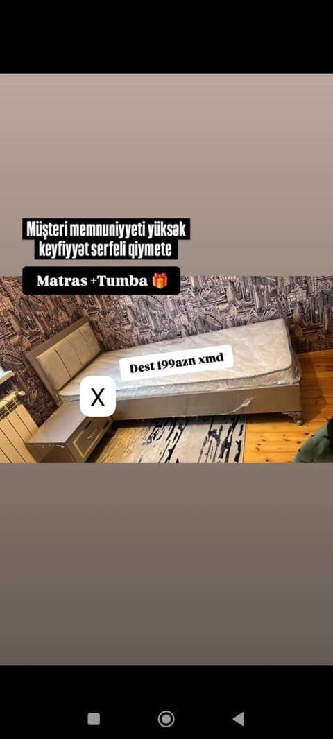 Yataq dəsti – çarpayı, matras və tumbadan ibarət. - Rahat başlıqla — Bakı