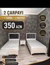 Yataq dəsti: 2 ədəd tək çarpayı + 1 ədəd tumba + 2 ədəd matras - Dəst — Товары