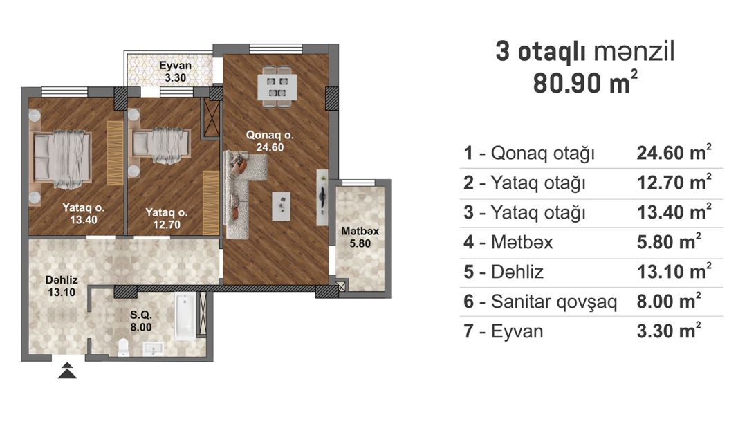 Satılır 3 otaqlı yeni tikili 80.9 m² — Mənzil, Bakı (2)