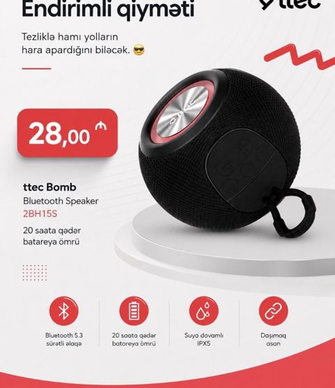 Ttec Bomb Bluetooth Speaker (Model: 2BH15S) - Bluetooth 5.3 – sürətli — Bakı
