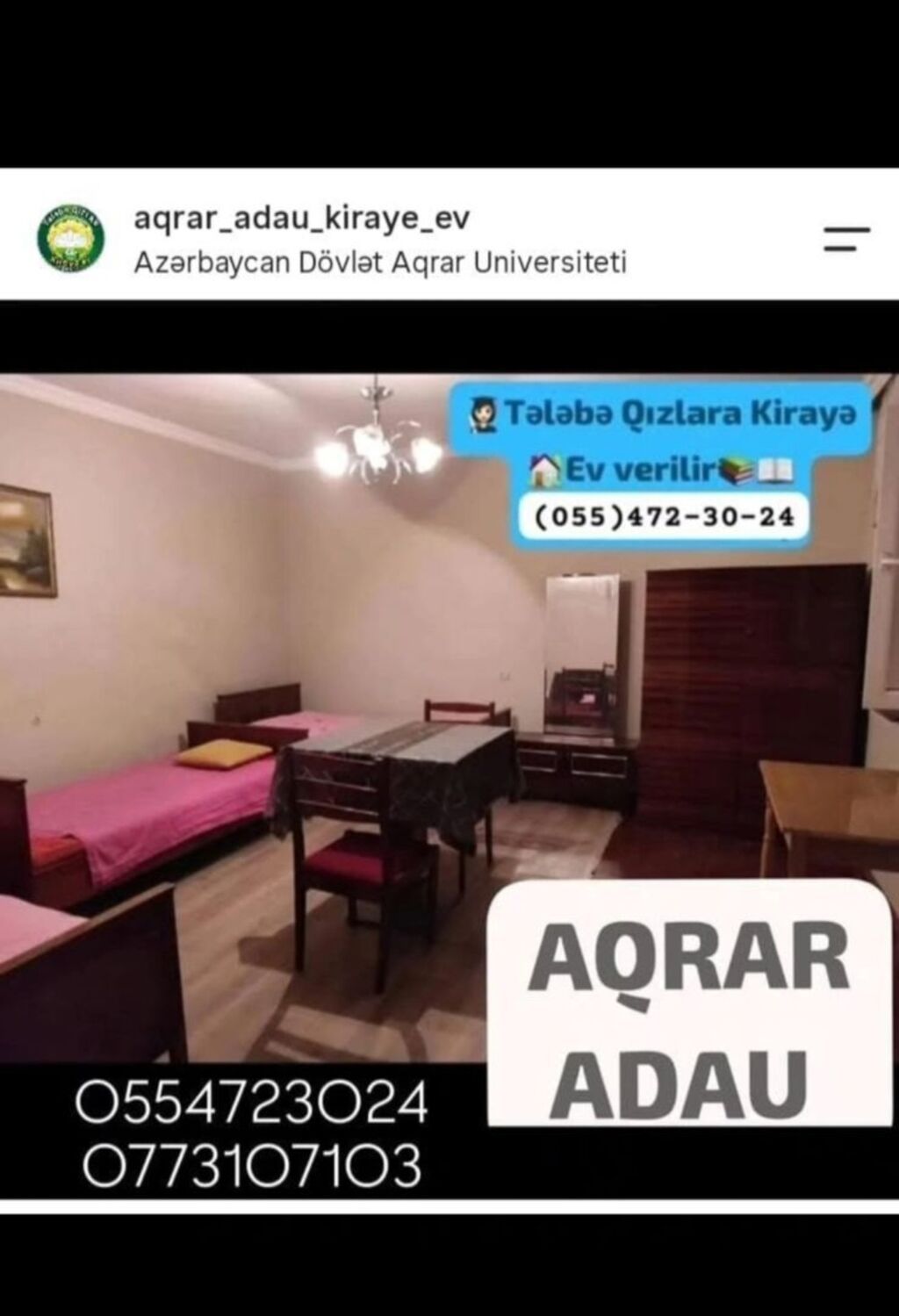Yalnız tələbə qızlar üçün kirayə otaqlar – ADAU/Aqrar Universitetinə — Daşınmaz əmlak, Gəncə (5)