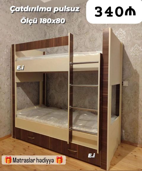 İki mərtəbə Çarpayı - 340 AZN Rəng seçimi var Ölçüsü 180x180x80 — Bakı