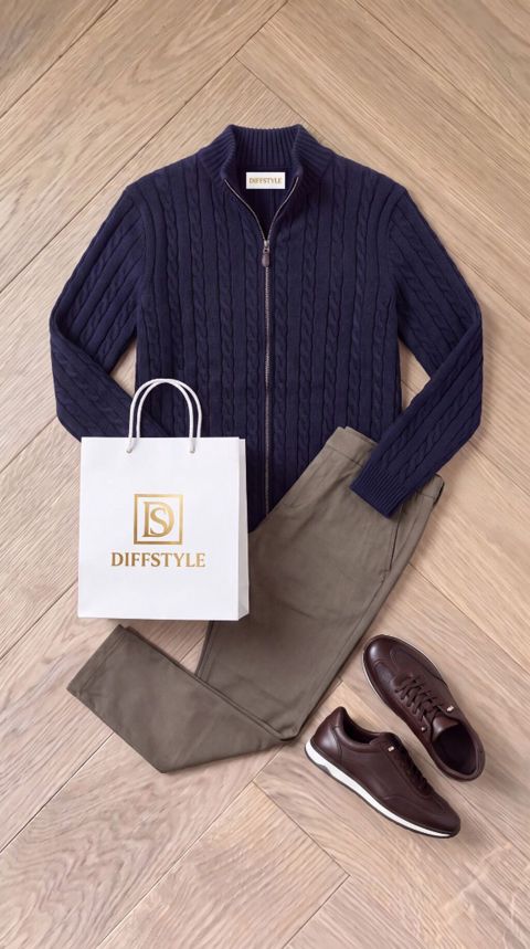 Diffstyle kişi geyim dəsti - Tünd göy rəngli trikotaj sviter — Bakı