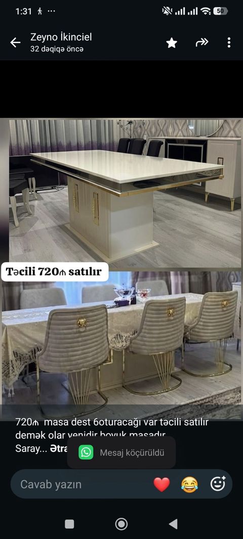 720₼ masa dest 6oturacağı var satılır demək olar yenidir boyuk — Bakı