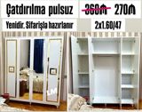 Üç qapılı paltar dolabı - Ölçü: 2 x 1.60 / 47 - Rəng: ağ, qızılı — Ürünler