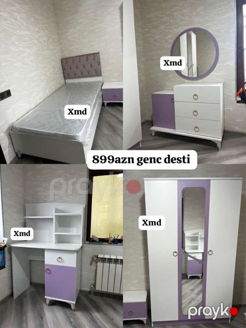 Gənc otağı mebel dəsti – 899 AZN Komplektə daxildir: - Tək nəfərlik