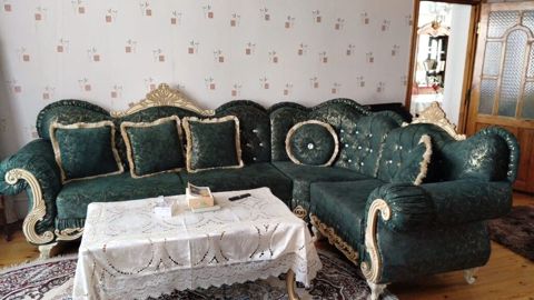 Klassik üslubda L formalı künc divan dəsti - Rəng: zümrüd-yaşıl — Digah