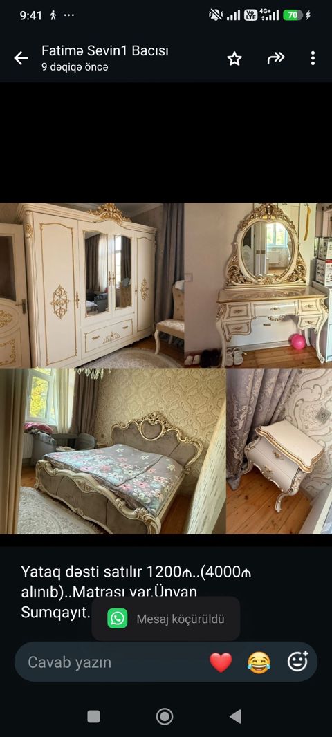 Yataq dəsti satılır 1200₼. (4000₼ alınıb). Matrası var.Ünvan