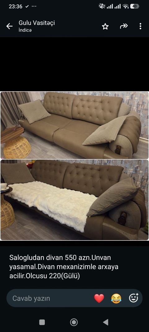 Salogludan divan 550 azn.Unvan yasamal.Divan mexanizimle arxaya — Bakı
