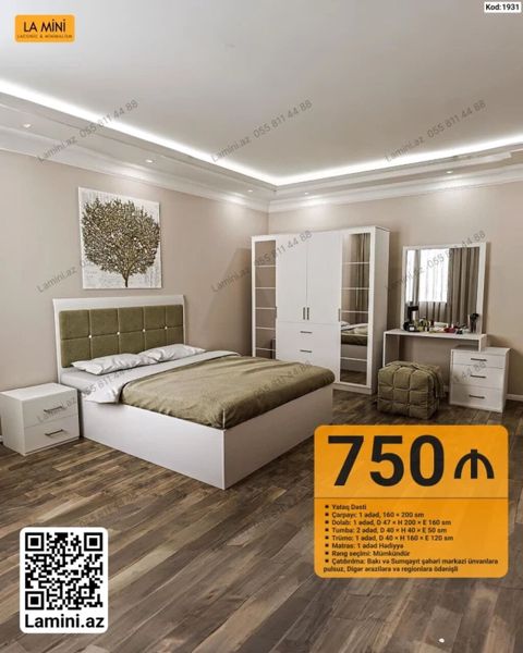 Yataq otağı dəsti – La Mini (Kod: 1931) Dəst tərkibi və ölçülər — Bakı