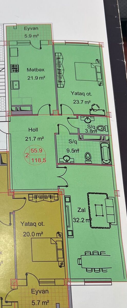Satılır 2 otaqlı yeni tikili 118.5 m² — Mənzil, Bakı (5)