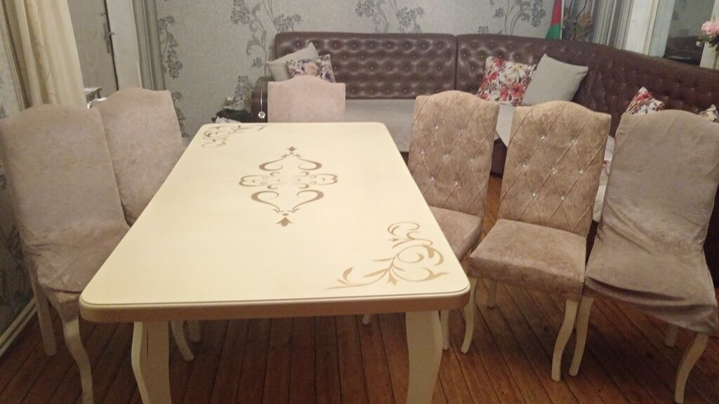 Qonaq otağı üçün, Yeni, Açılan, Dördbucaq masa, 6 stul — Mebel, Bakı (3)