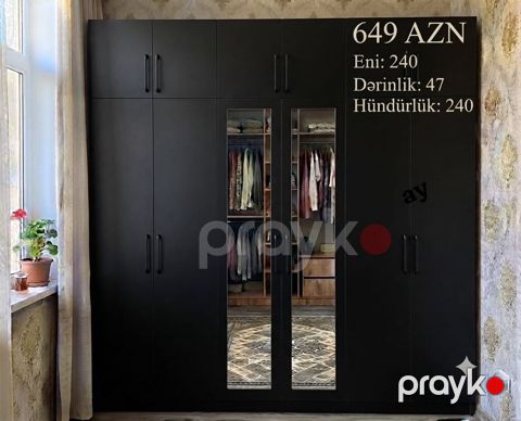 Geniş həcmli 6 qapılı paltar şkafı – 649 AZN Ölçülər: - Eni: 240 sm — Digah