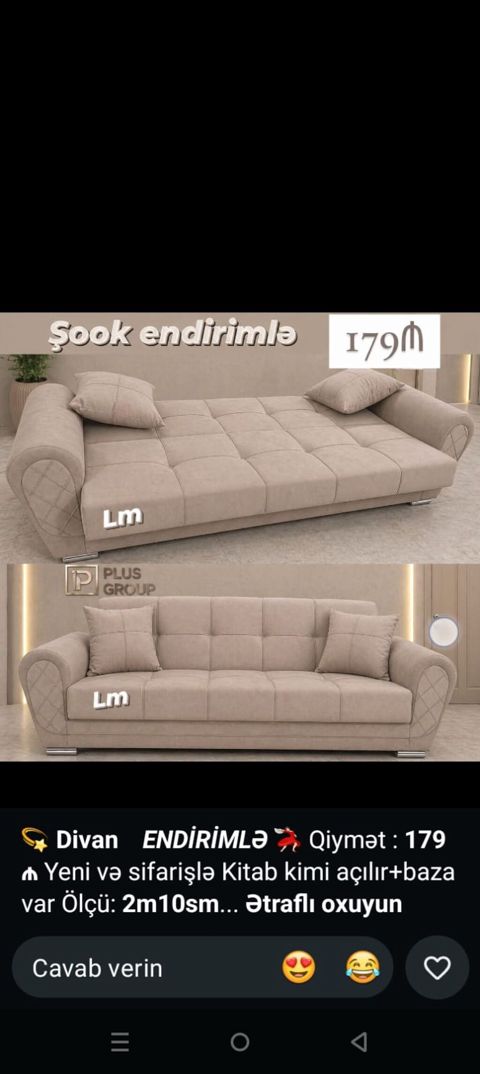 Divan – kitab kimi açılan, bazalı model - Rəng: bej - Mexanizm: kitab — Mehdiabad