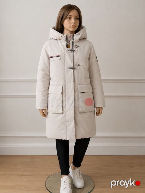 Uşaq/qız üçün uzun qış parka gödəkçəsi - Rəng: açıq bej - Model