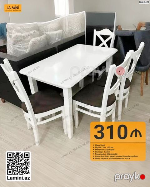 Məhsul: Masa dəsti (Kod: 3429) - Tərkibi: 1 ədəd masa + 4 ədəd stul — Bakı