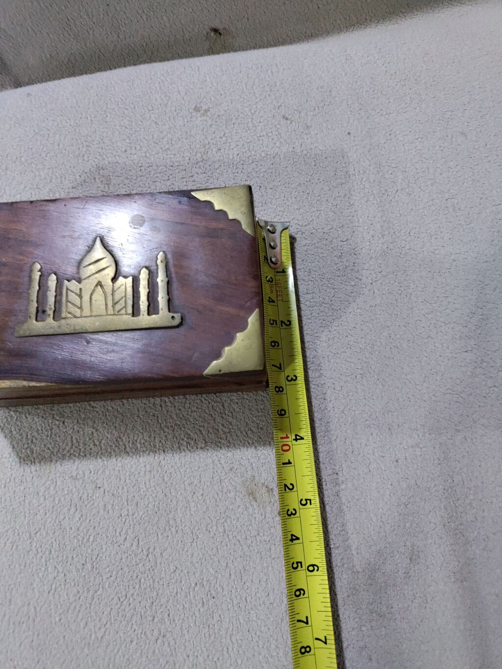 Taxta dekorativ qutu – pirinç (misi) bəzəkli - Material: Tünd rəngli — Pul qutusunun və şkatulyalar, Bakı (4)