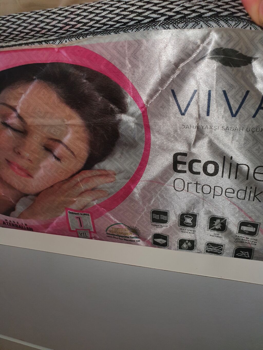 Ağ rəngli tək nəfərlik çarpayı və Viva Ecoline ortopedik döşək dəsti — Mebel, Bakı (2)