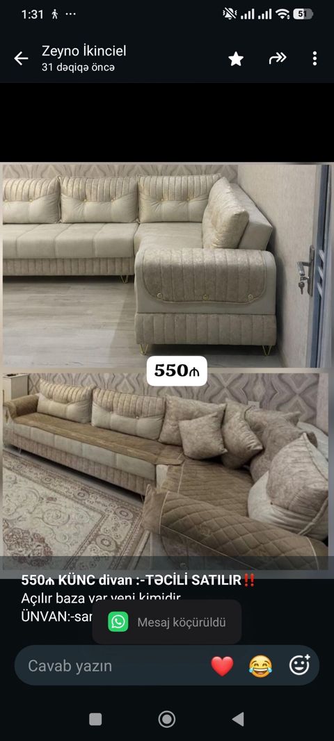 *550₼ Künc divan Satılır*‼ Açılır baza var yeni kimidir — Bakı