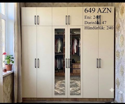 Geniş və funksional paltar dolabı - Ölçülər: eni 240 sm, dərinlik 47 — Mehdiabad
