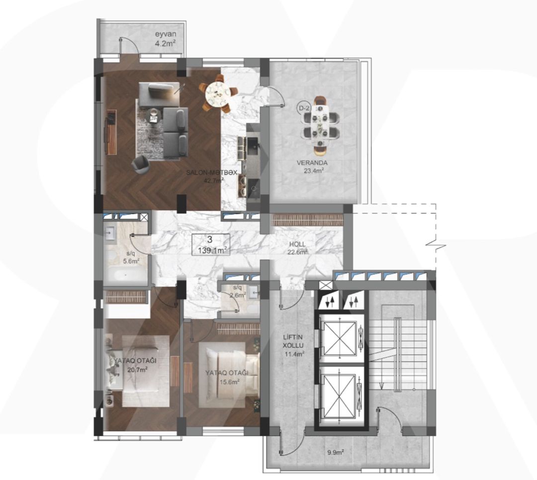 Satılır 3 otaqlı yeni tikili 139.1 m² — Mənzil, Bakı (3)