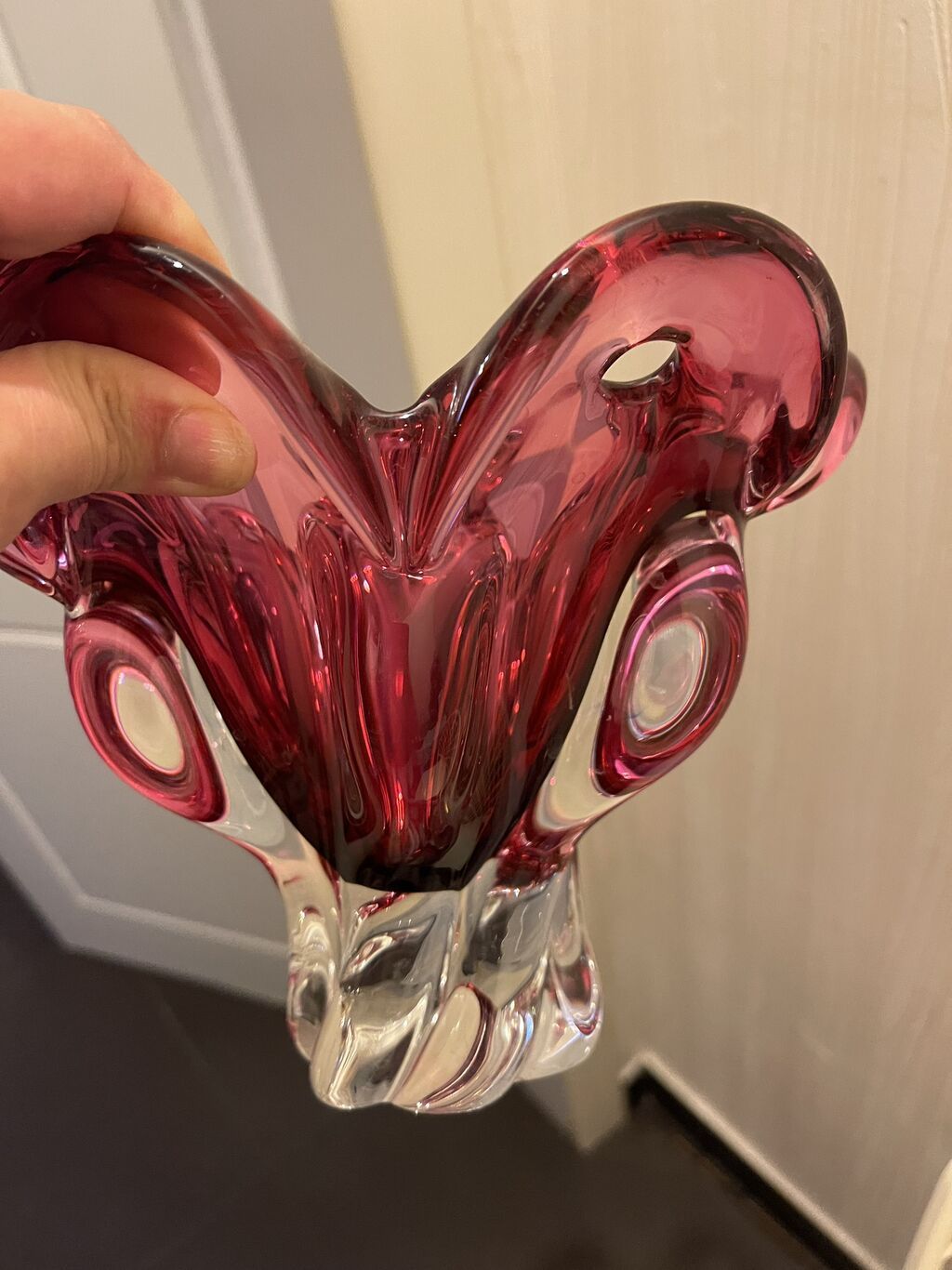 Üfürülmə şüşədən bəzək qabı – vintage üslublu, al-qırmızı (cranberry — Süfrə qabı, Bakı (2)
