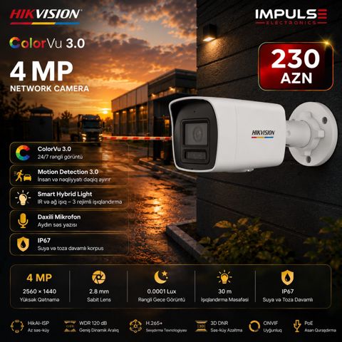 Hikvision 4MP ColorVu Kamera – 24/7 Rəngli Görüntü, ColorVu 3.0 — Bakı