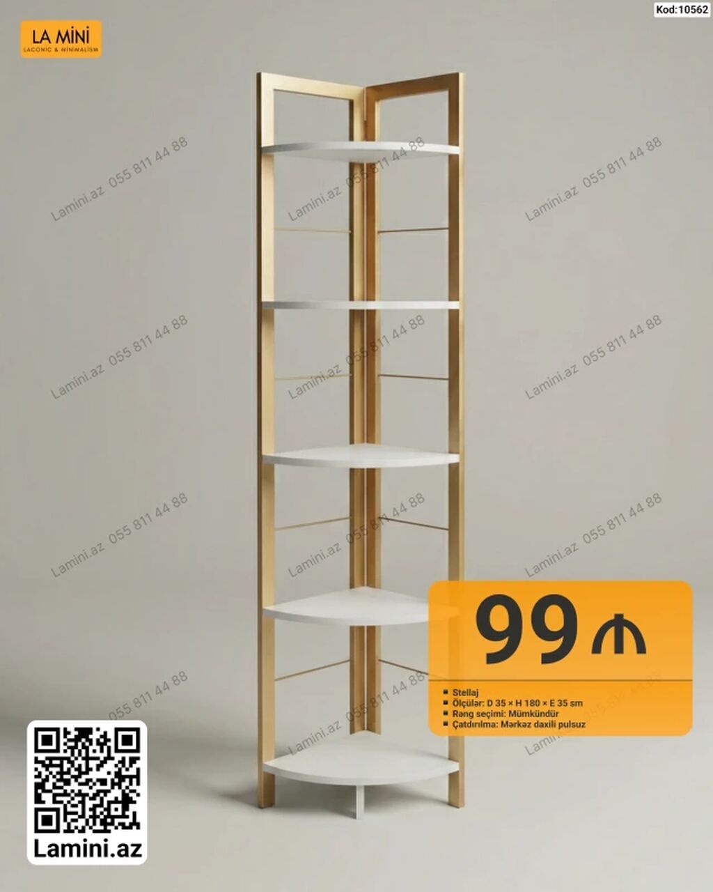 Məhsul: Stellaj (raf sistemi) Model 1 – Künc stellaj - Ölçülər: D 35 — Rəflər, Bakı (2)