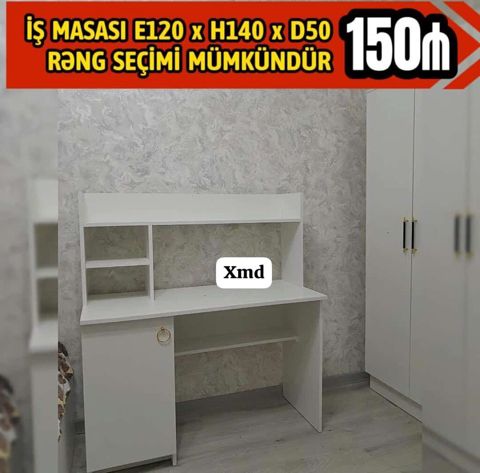 İş masası – ölçülər: E120 x H140 x D50. - Üst hissədə açıq rəfli