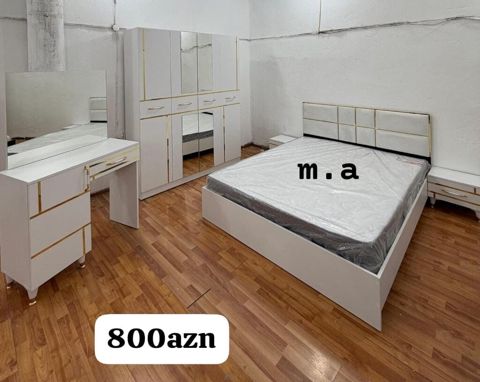 Yataq otağı dəsti – 800 AZN Ağ rəngdə, qızılı dekor xəttləri ilə — Bakı