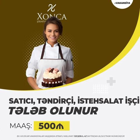 Aşpaz tələb olunur, Təndirçi, 18-29 yaş, 1-2 illik təcrübə — Bakı