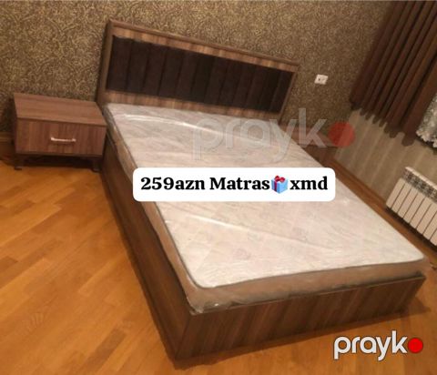 Yataq dəsti – ikinəfərlik çarpayı + 2 tumba - Material: taxta/laminat — Bakı