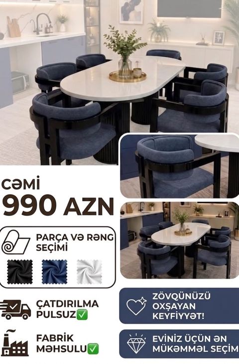 Fabrik malı Meduza masa dəsti 990 azn Rəng və parça seçimi — Bakı