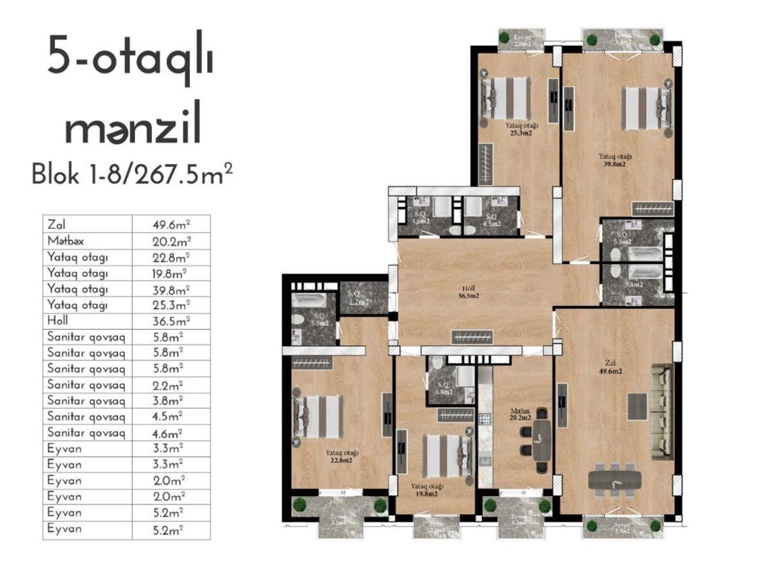 Satılır 5 otaqlı yeni tikili 268 m² — Mənzil, Bakı (3)