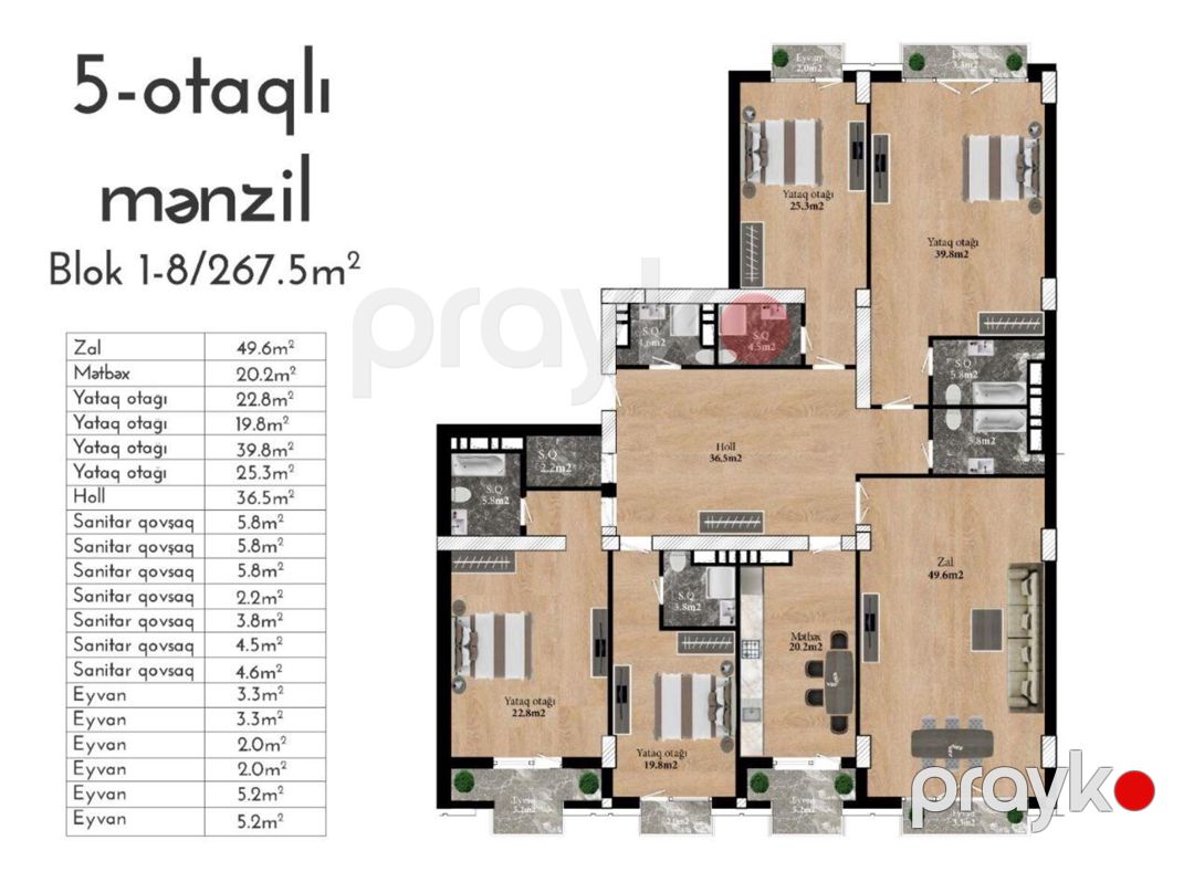 Satılır 5 otaqlı yeni tikili 268 m² — Mənzil, Bakı (3)