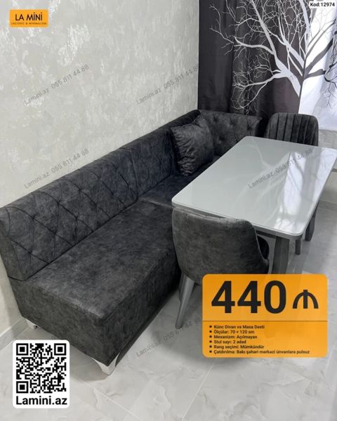 Künc Divan və Masa Dəsti - Kod: 12974 - Ölçülər: 70 120 sm — Bakı