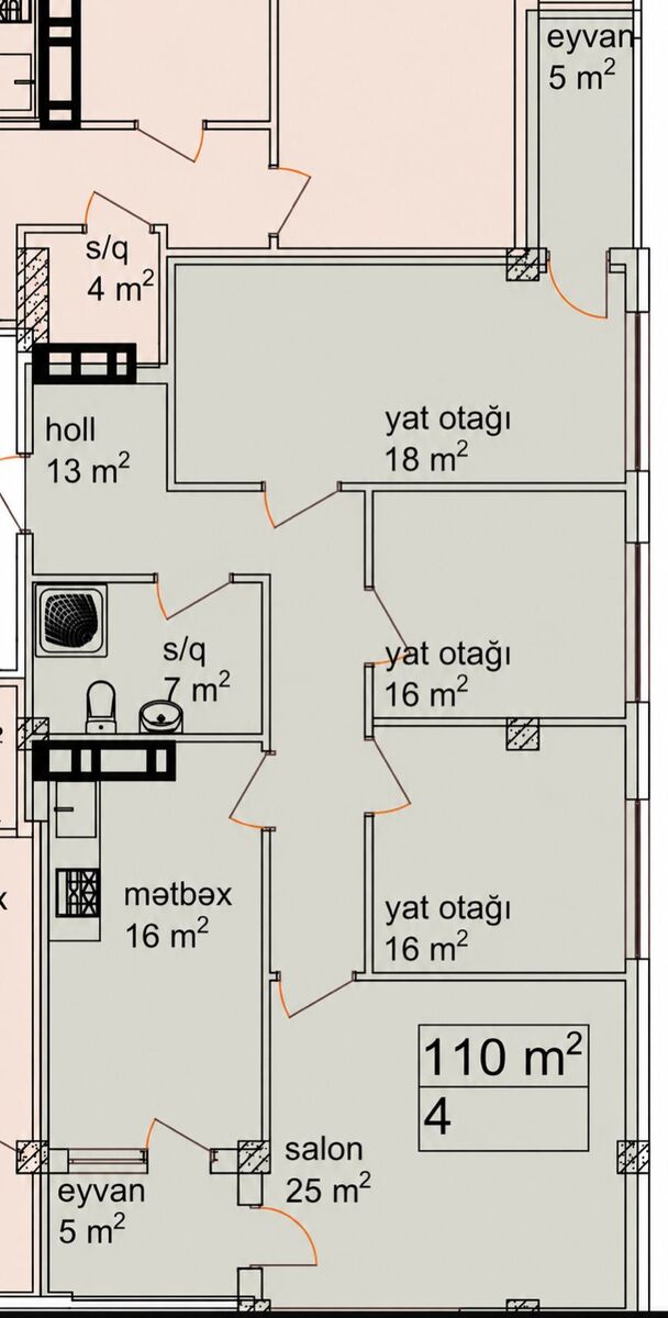 Satılır 4 otaqlı yeni tikili 110 m² — Mənzil, Bakı (5)