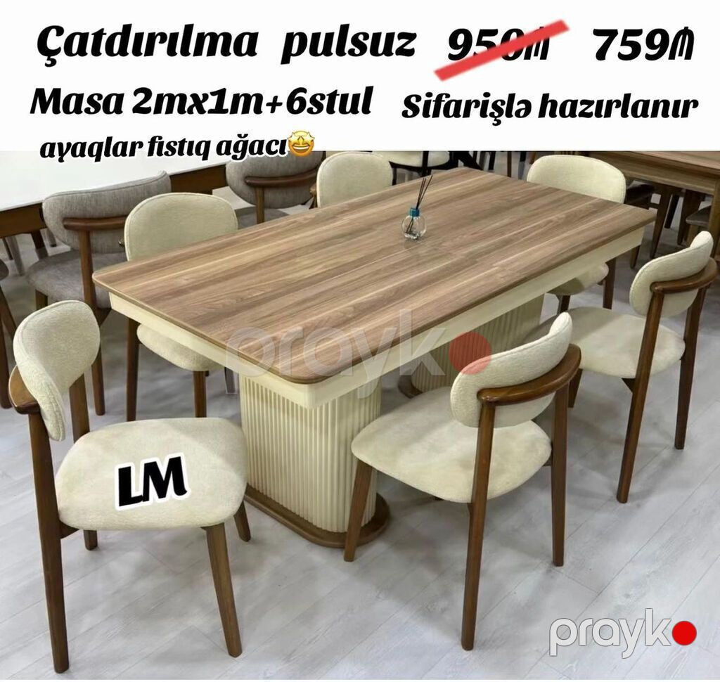 Möhtəşəm masa dəstləri (masa + 6stul) Endirim edildi 959 azn yox 759 — Masalar və stullar, Bakı (4)