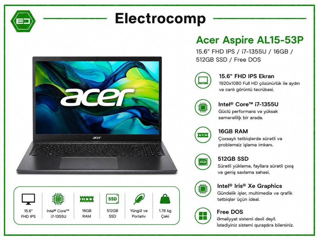 Notebook Acer Aspire AL15-53P — Elektronika, Bakı