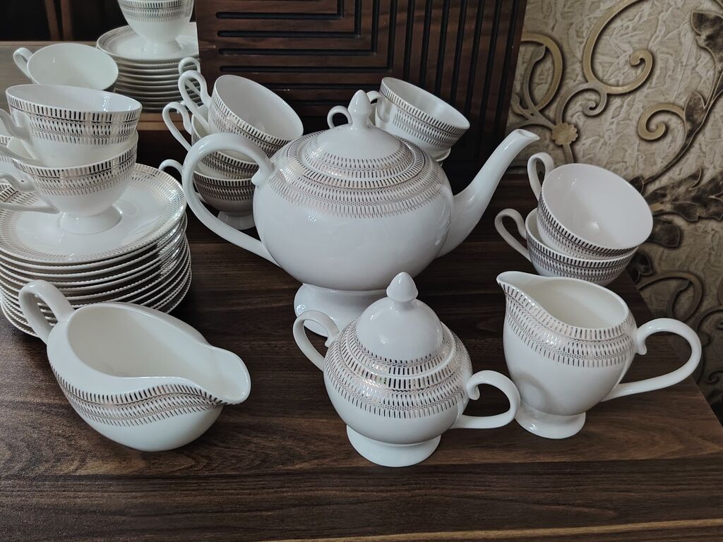 Çay dəsti, rəng - Ağ, Farfor, 12 nəfərlik — Çaynikler və qəhvə qabları, Digah (4)
