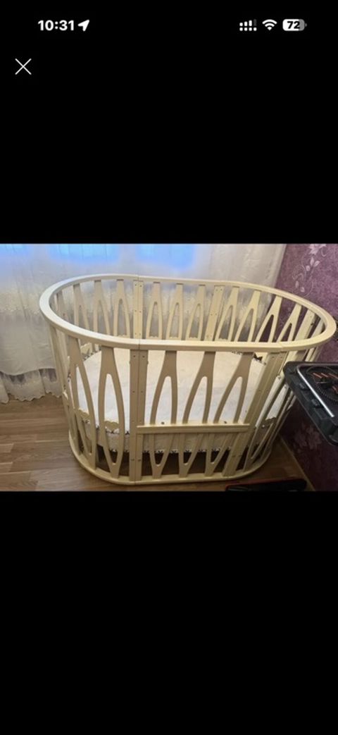 Oval formalı uşaq beşiyi - Material: möhkəm ağac, açıq krem rəng — Masazır