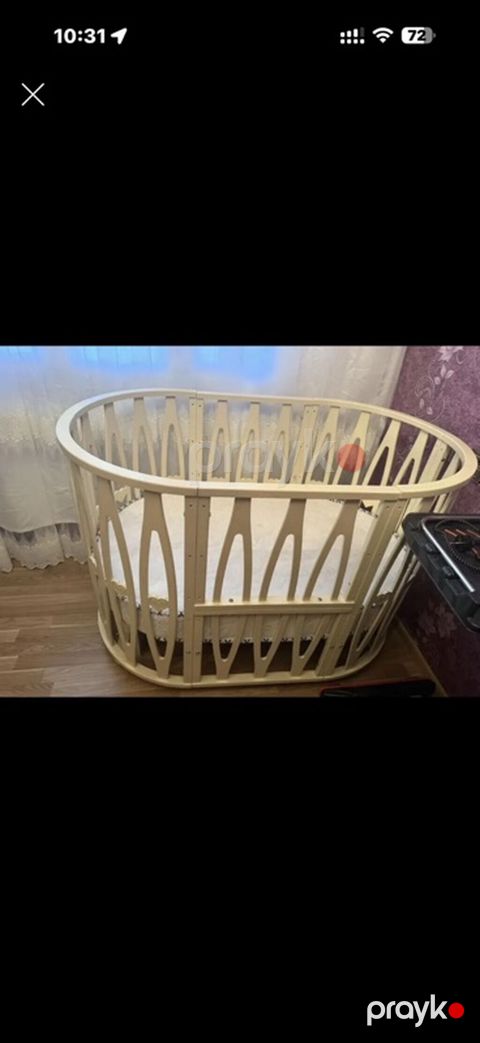 Oval formalı uşaq beşiyi - Material: möhkəm ağac, açıq krem rəng
