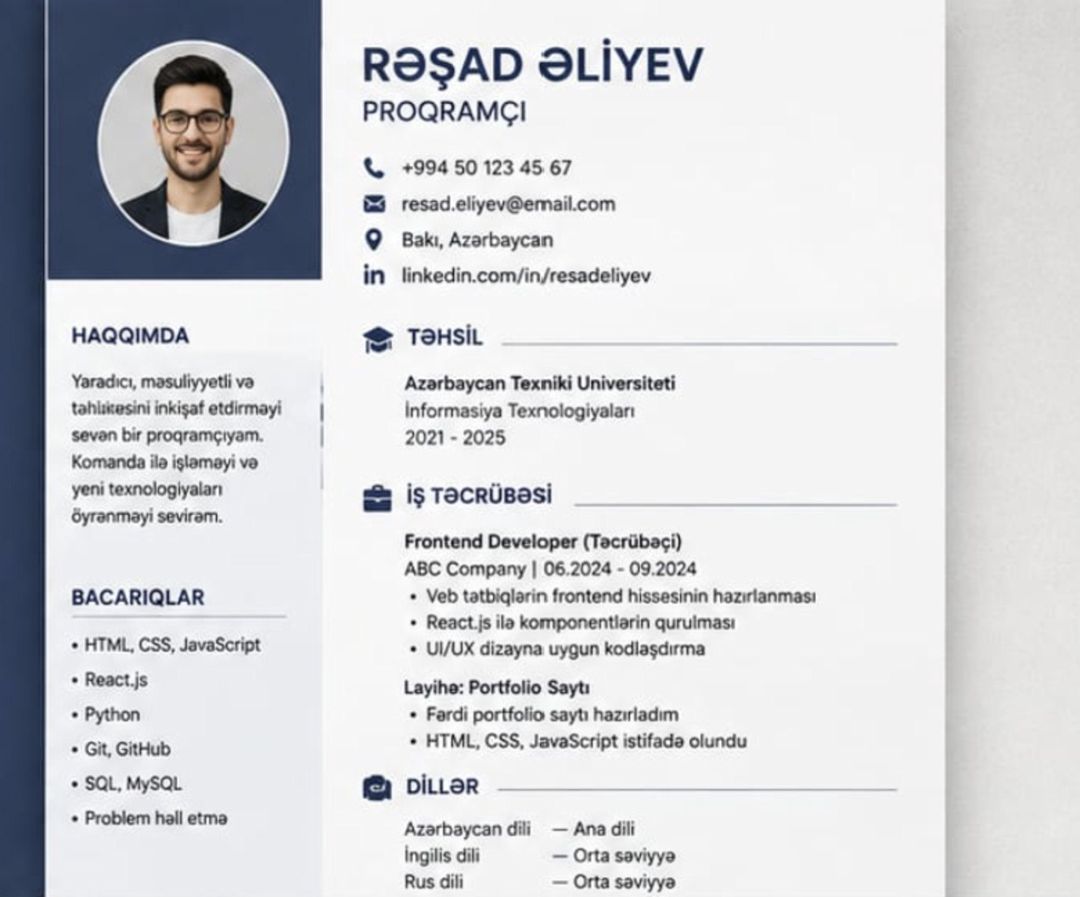 Peşəkar CV hazırlanması — Xidmətlər, Bakı (3)