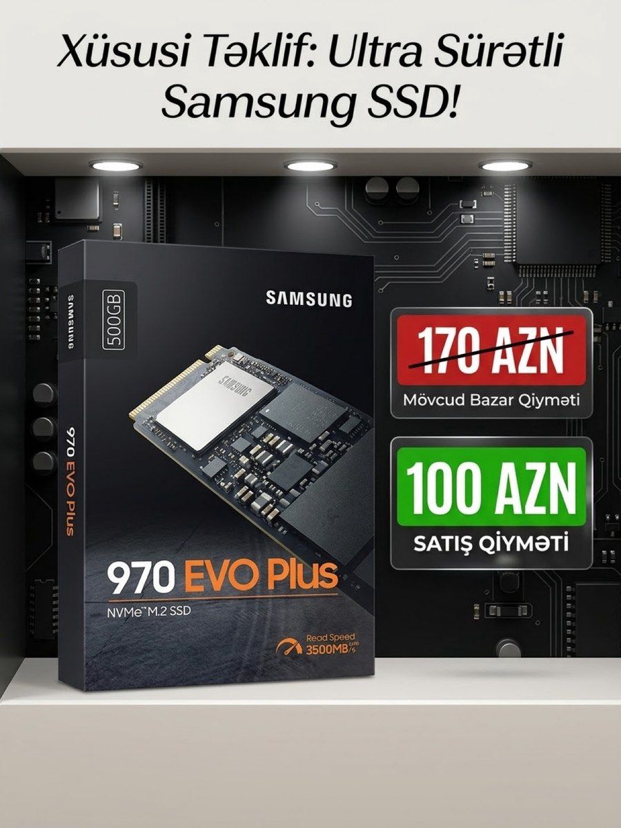 Samsung 970 EVO Plus 500GB NVMe M.2 SSD (3500 MB/s) — Elektronika, Bakı