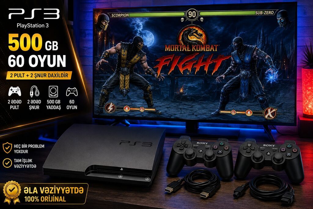 Playstatıon 3 slim— 500 GB 500 GB yaddaş 60 oyun yüklənib 2 — Elektronika, Digah (2)