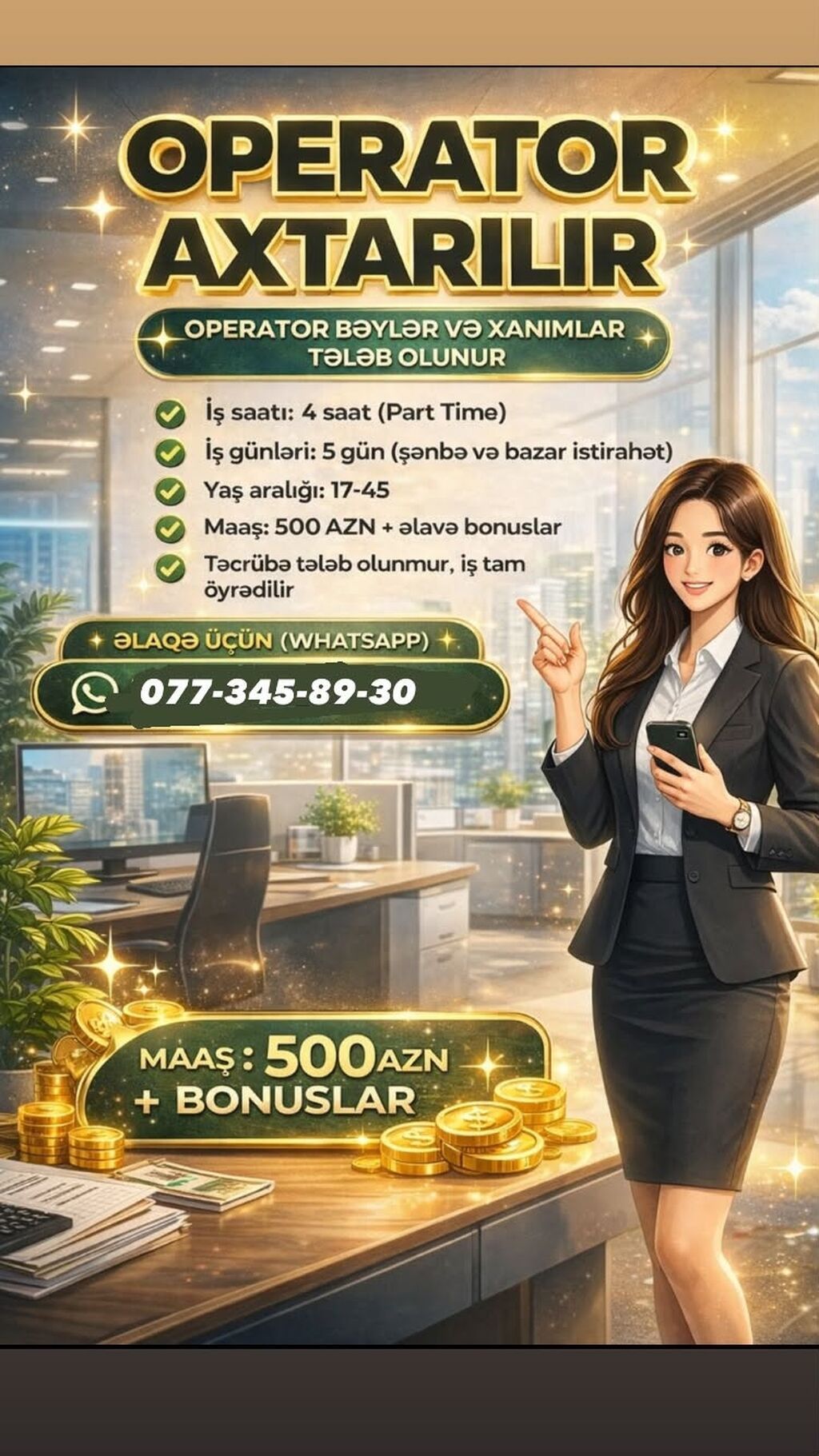 Çağrı mərkəzi operatoru tələb olunur, Təcrübəsiz, Aylıq ödəniş — Satış, Bakı