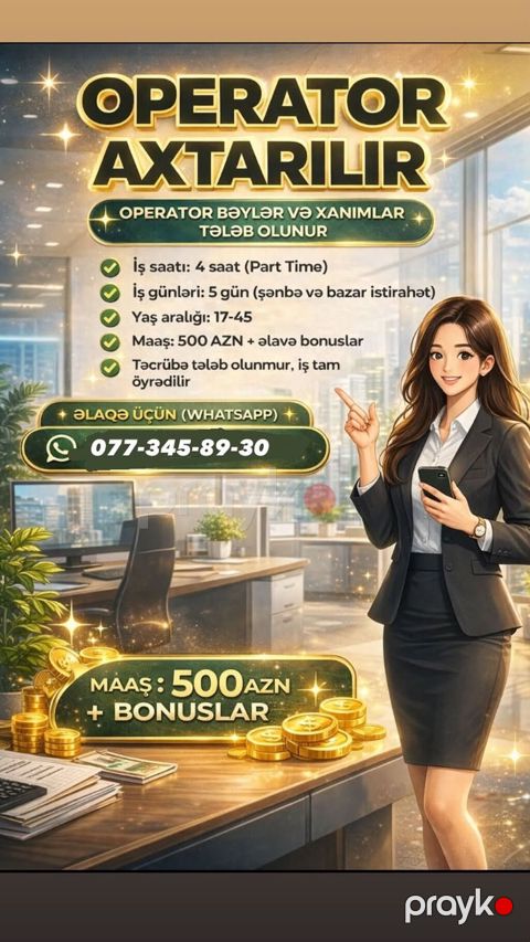 Çağrı mərkəzi operatoru tələb olunur, Təcrübəsiz, Aylıq ödəniş — Bakı